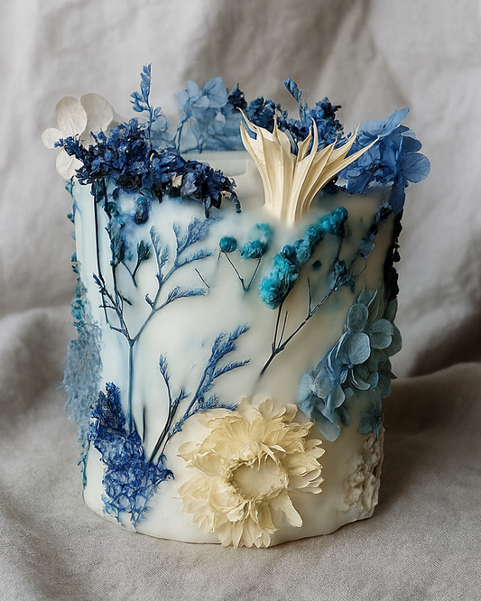 Botanical Dried Flower Blue Candle gift decor