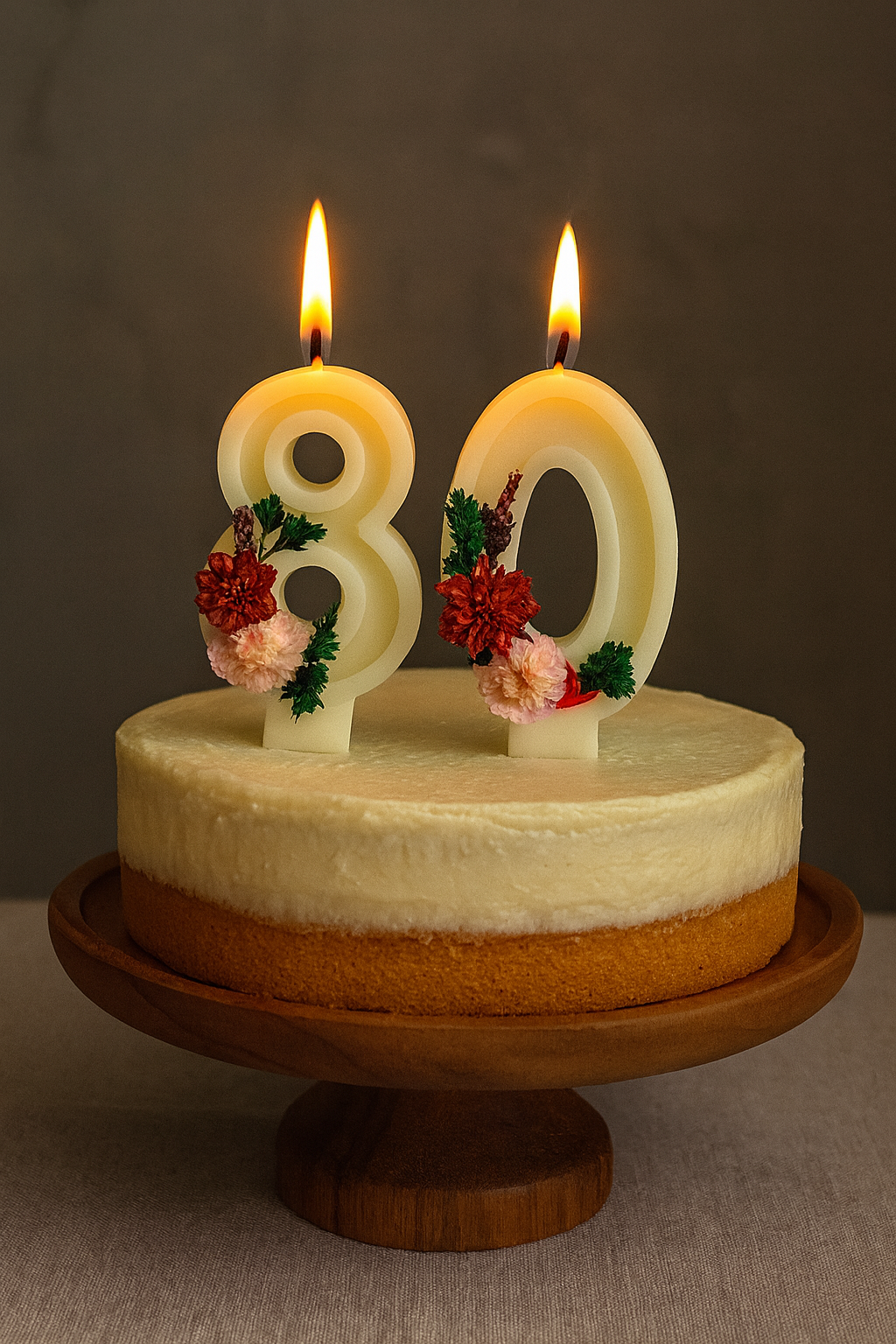 Personalized custom number candles spelling “80” on cake – self-standing soy wax