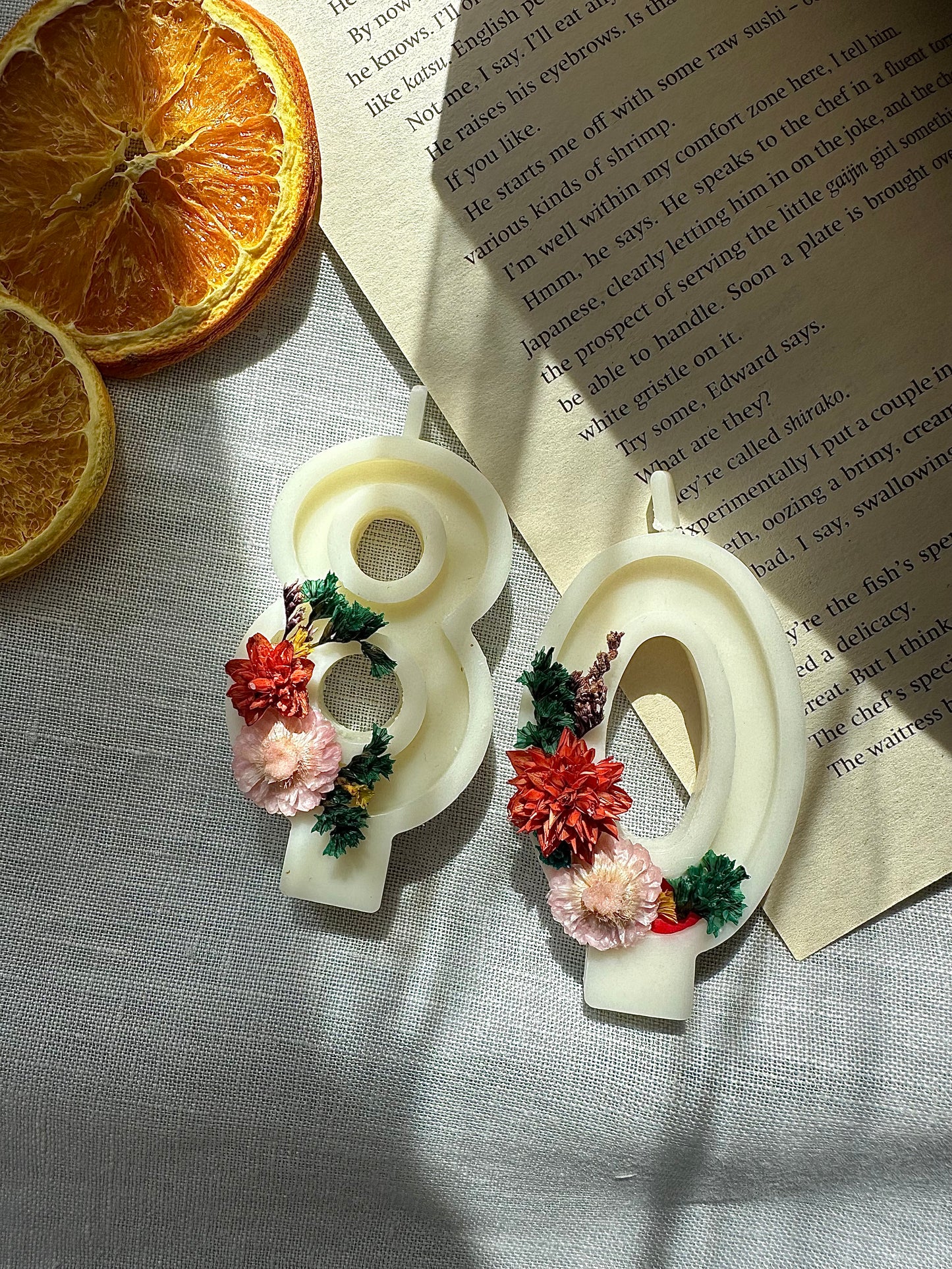 Hand-made soy wax number candle with custom numbers