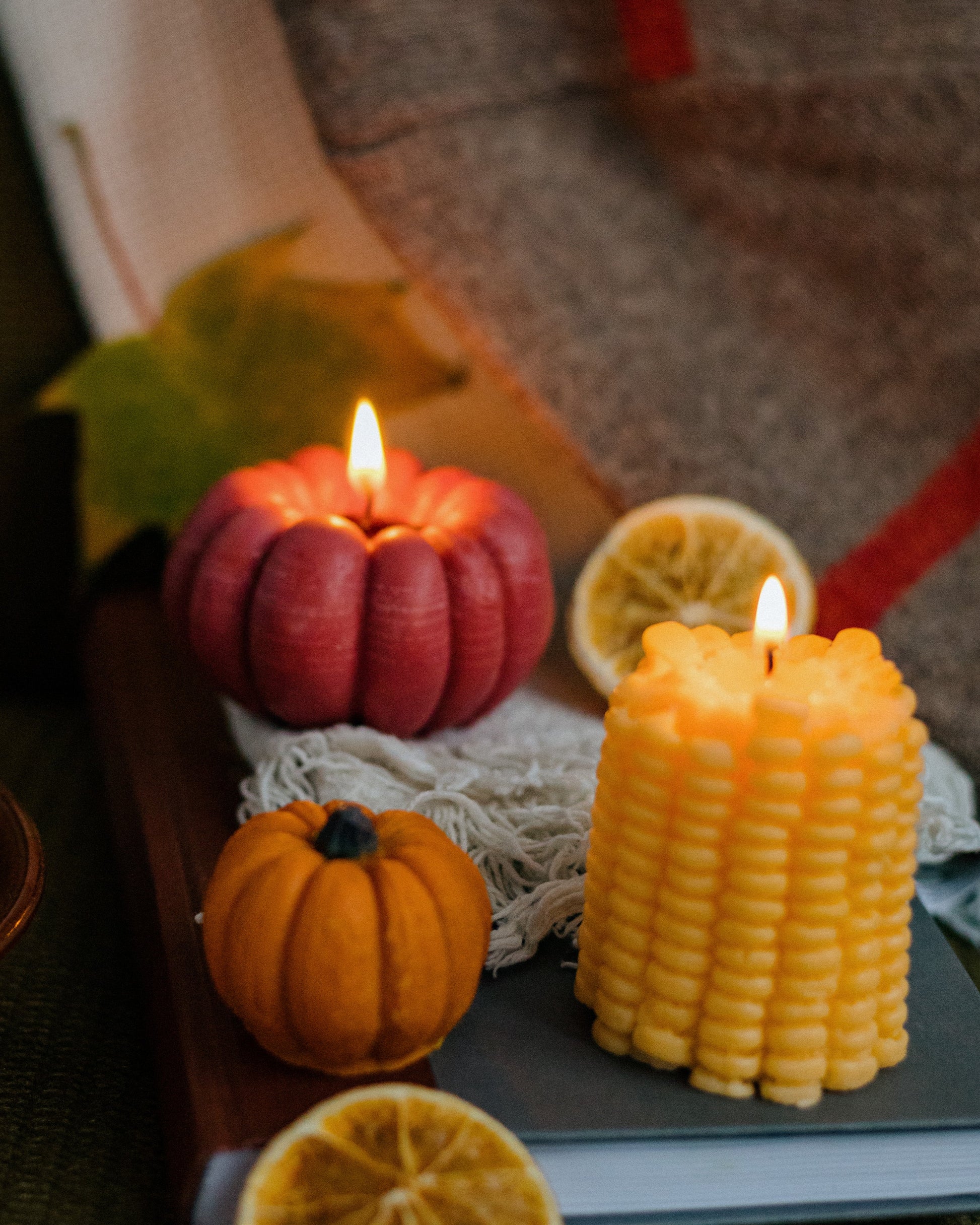 Realistic corn cob beeswax candle – harvest décor for Thanksgiving/Halloween