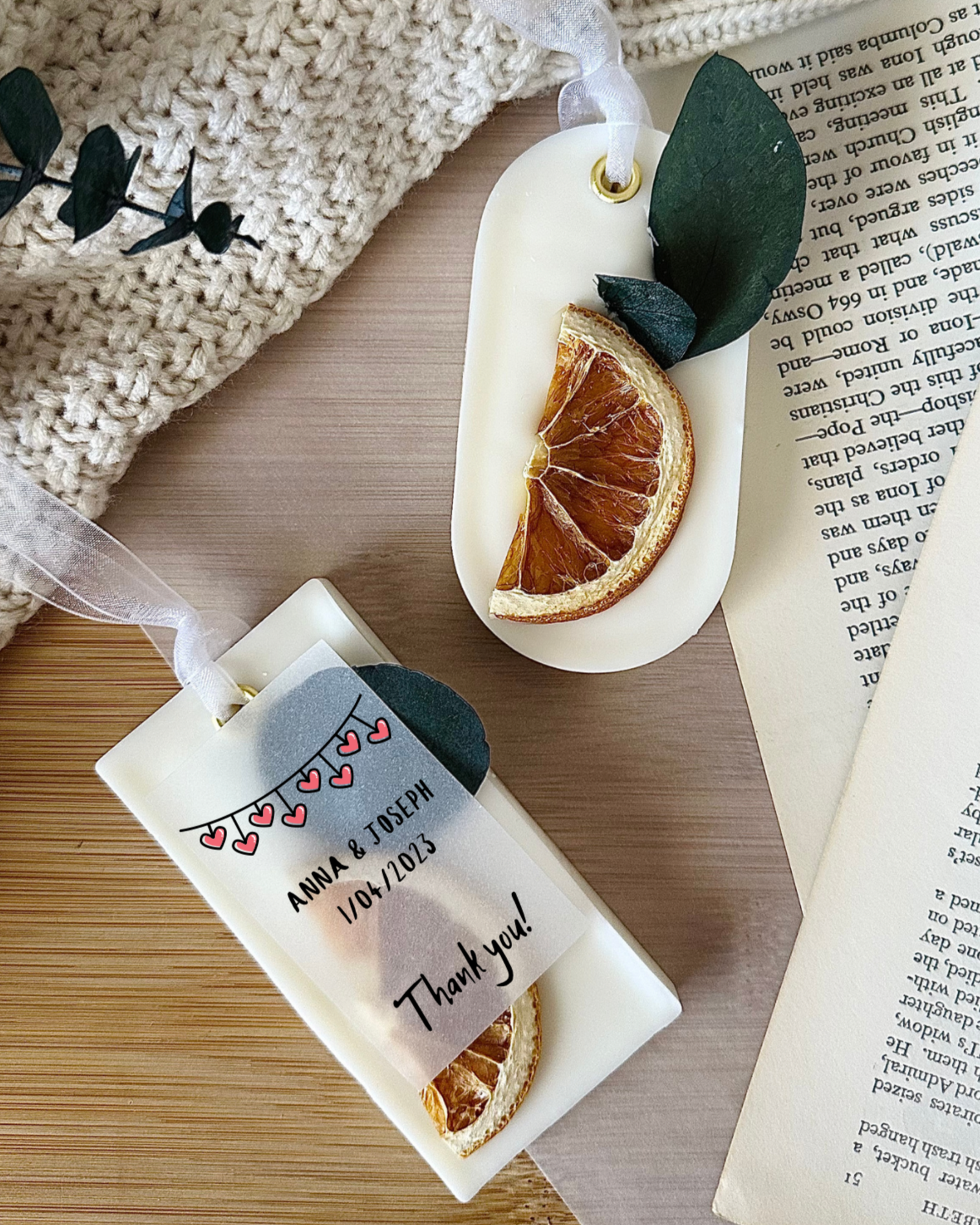 Personalized scented sachet with custom label for wedding guest favor