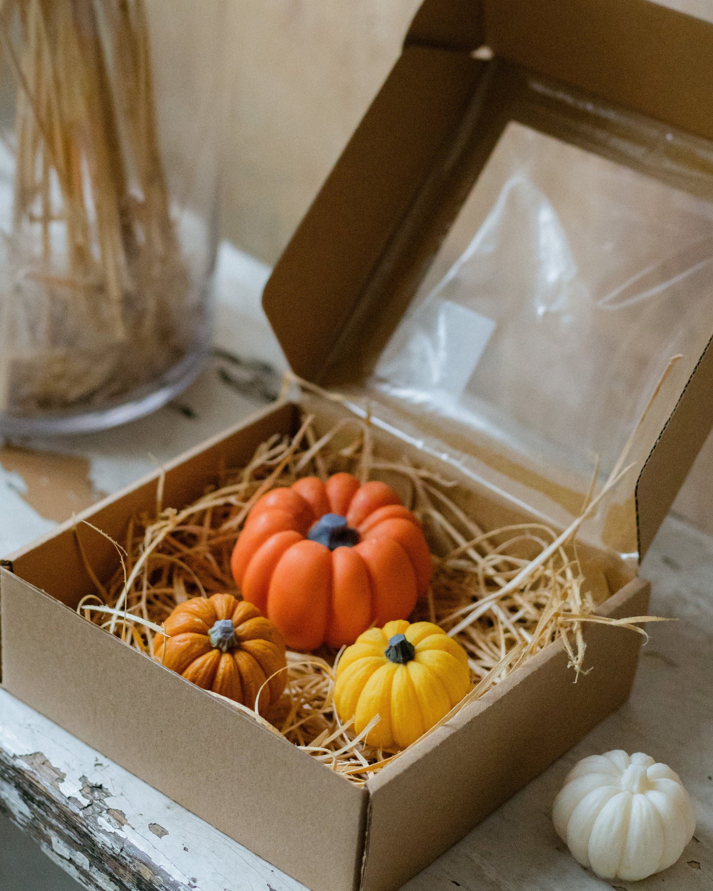 Pumpkin-shaped candle – natural wax harvest décor for fall celebrations