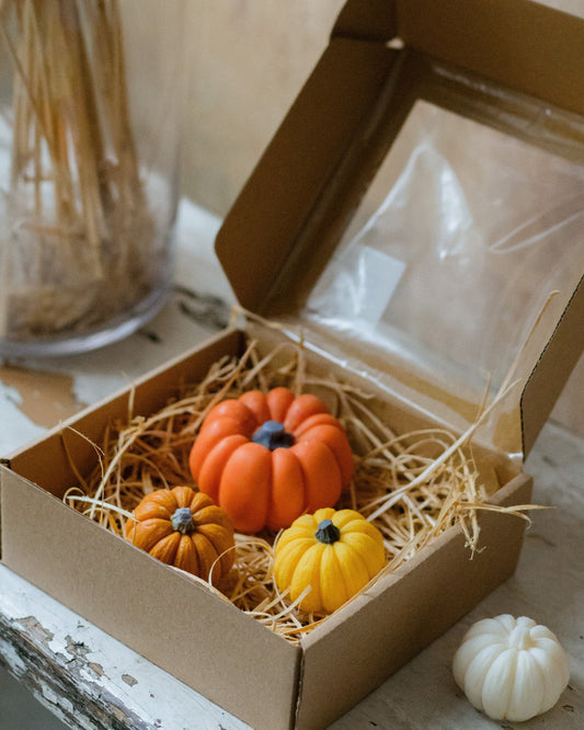 Pumpkin-shaped candle – natural wax harvest décor for fall celebrations